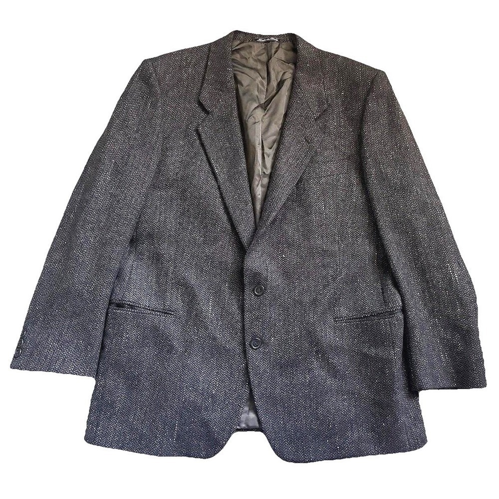 90s Mani Giorgio Armani Silk Wool Tweed Blazer Men 46L Gray Brown Chevron Italy - Picture 1 of 12